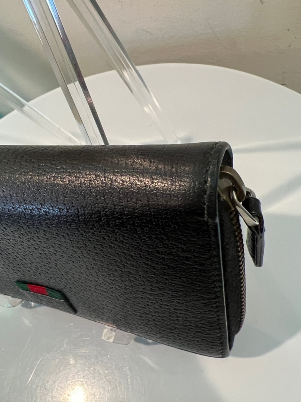Gucci Agora Web Black Leather Long Zippy Wallet with Red & Green Sherry Line - Picture 14 of 15